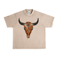 French Oak Western Tooled Leather Bull Skull Urban Heavy Tee - Jasminsmagicworld