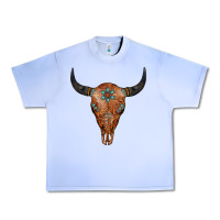 Grape Ice Western Tooled Leather Bull Skull Urban Heavy Tee - Jasminsmagicworld