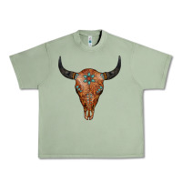 Oil Green Western Tooled Leather Bull Skull Urban Heavy Tee - Jasminsmagicworld