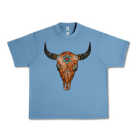 Pebble Blue Western Tooled Leather Bull Skull Urban Heavy Tee - Jasminsmagicworld