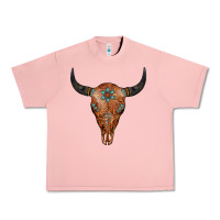 Salmon Western Tooled Leather Bull Skull Urban Heavy Tee - Jasminsmagicworld