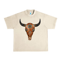 Sandshell Western Tooled Leather Bull Skull Urban Heavy Tee - Jasminsmagicworld