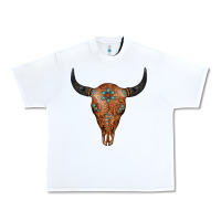 White Western Tooled Leather Bull Skull Urban Heavy Tee - Jasminsmagicworld