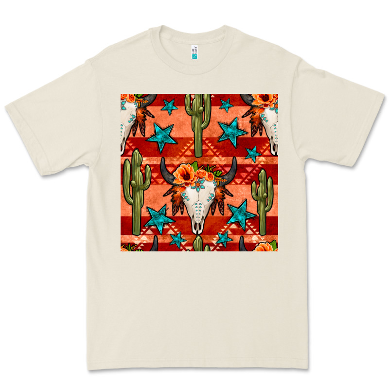 Bull Skull Cactus Seamless Pattern Premium Tee by BundleAndBundleShop | Teevron