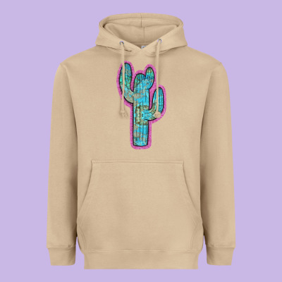 Western Turquoise Cactus Heavyweight Hoodie Designed By Ranaportraitstore
