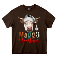 Chocolate Brown merry christmas hereford cow Heavy Core Tee - RanaPortraitStore