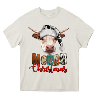 Cream merry christmas hereford cow Heavy Core Tee - RanaPortraitStore