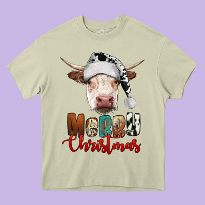 Merry Christmas Hereford Cow Heavy Core Tee Designed By Ranaportraitstore