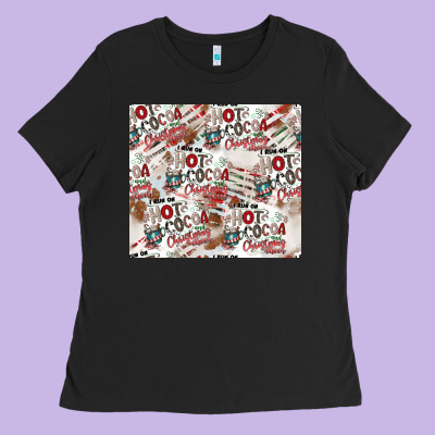 Hot Cocoa Christmas Cheer Pattern Ladies Tee Designed By Cowhidedigitalart