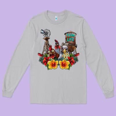 Farm Life Chicken Long Sleeve Tee Designed By Sublimationcraftshop