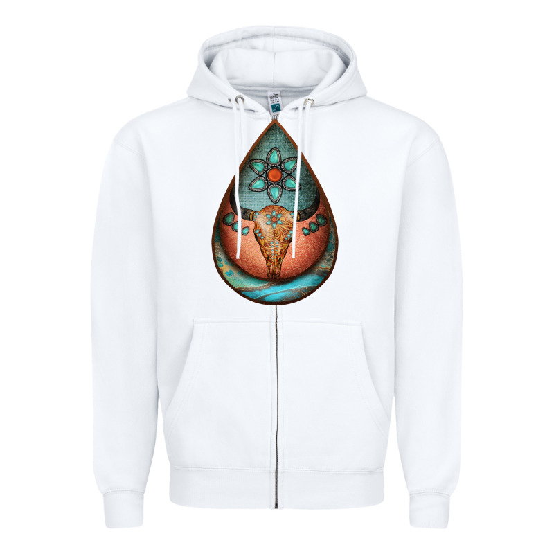 Teardrop Tooled Leather Bullskull Earrings Zipper Hoodie by Jasminsmagicworld | Teevron