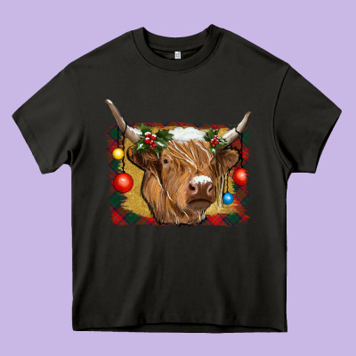 Highland Cow Christmas Heavy Core Tee Designed By Ranaportraitstore