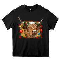 Black highland cow christmas Heavy Core Tee - RanaPortraitStore