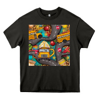 Asphalt school bus coffee and star with leopard seamless pattern bbs Heavy Core Tee - BundleAndBundleShop