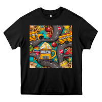 Black school bus coffee and star with leopard seamless pattern bbs Heavy Core Tee - BundleAndBundleShop
