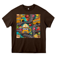Chocolate Brown school bus coffee and star with leopard seamless pattern bbs Heavy Core Tee - BundleAndBundleShop