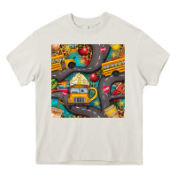 Cream school bus coffee and star with leopard seamless pattern bbs Heavy Core Tee - BundleAndBundleShop