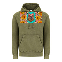 Vintage Olive mama bear with sunflowers and glasses license plate Vintage Hoodie - Artiststas