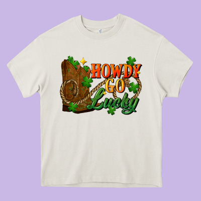 Howdy Go Lucky St. Patricks Day Heavy Core Tee Designed By Fadigitalartstudio