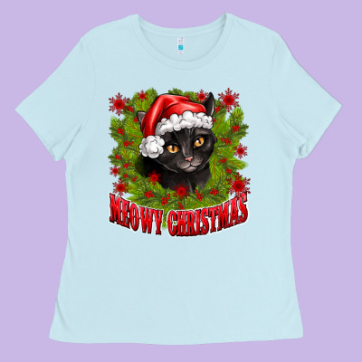 Meowy Christmas Ladies Tee Designed By Cowhidedigitalart