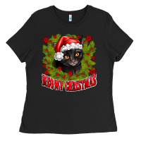 Black meowy christmas Ladies Tee - CowhideDigitalArt
