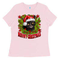 Bubblegum Pink meowy christmas Ladies Tee - CowhideDigitalArt