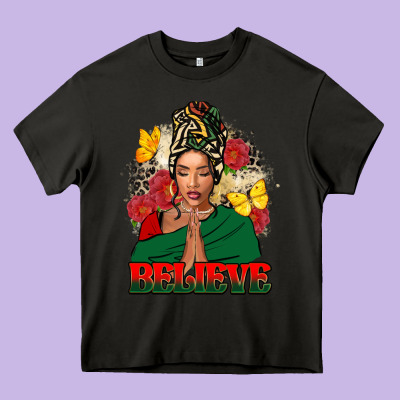 Believe Black Woman Heavy Core Tee Designed By Fadigitalartstudio
