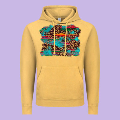 Western Serape Leopard Turquoise  Background Vintage Hoodie Designed By Artiststas