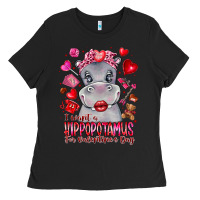 Black i want hippopotamus for valentines day Ladies Tee - CowhideDigitalArt