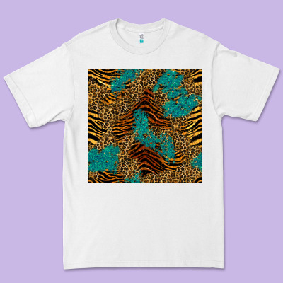 Tiger Leopard Turquoise Glitter Seamless Pattern Premium Tee Designed By Bundleandbundleshop