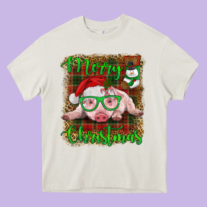Merry Christmas Baby Pig Heavy Core Tee Designed By Ranaportraitstore