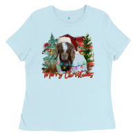 Baby Blue merry Christmas goat Ladies Tee - CowhideDigitalArt