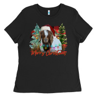 Black merry Christmas goat Ladies Tee - CowhideDigitalArt