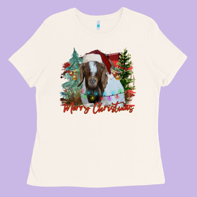 Merry Christmas Goat Ladies Tee Designed By Cowhidedigitalart