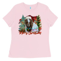 Bubblegum Pink merry Christmas goat Ladies Tee - CowhideDigitalArt