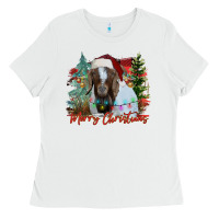 White merry Christmas goat Ladies Tee - CowhideDigitalArt