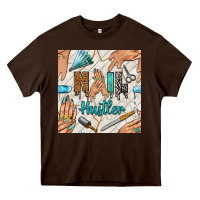 Chocolate Brown hail hustler and nail art hands with glitter polish seamless pattern b Heavy Core Tee - BundleAndBundleShop