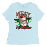 Baby Blue festive santa claus greeting Ladies Tee - CowhideDigitalArt