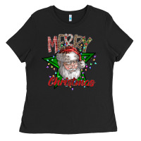 Black festive santa claus greeting Ladies Tee - CowhideDigitalArt