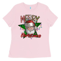 Bubblegum Pink festive santa claus greeting Ladies Tee - CowhideDigitalArt