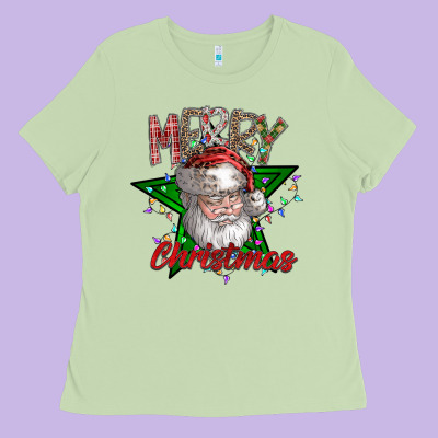 Festive Santa Claus Greeting Ladies Tee Designed By Cowhidedigitalart
