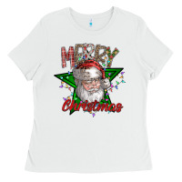 White festive santa claus greeting Ladies Tee - CowhideDigitalArt