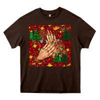Chocolate Brown christmas nails and trees with leopard and plaid seamless pattern bbs Heavy Core Tee - BundleAndBundleShop