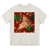 Cream christmas nails and trees with leopard and plaid seamless pattern bbs Heavy Core Tee - BundleAndBundleShop
