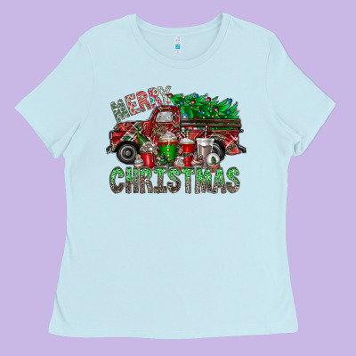 Merry Christmas  Truck Ladies Tee Designed By Cowhidedigitalart