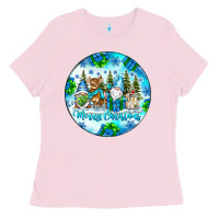 Bubblegum Pink merry christmas Ladies Tee - CowhideDigitalArt