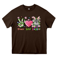 Chocolate Brown peace love easter bunny Heavy Core Tee - FaDigitalArtStudio
