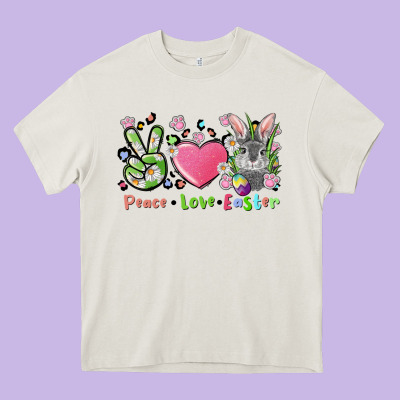 Peace Love Easter Bunny Heavy Core Tee Designed By Fadigitalartstudio