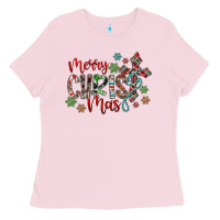 Bubblegum Pink Merry Christmas Ladies Tee - CowhideDigitalArt