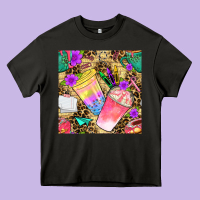 School Girl Coffee Cup With Leopard Seamless Pattern Bbs Heavy Core Tee Designed By Bundleandbundleshop